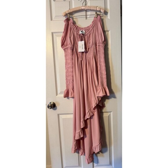 Sleeper Juliette Off Shoulder Smocked Midi Dress M Fairy Pink Shirred NEW $370 - Picture 10 of 14